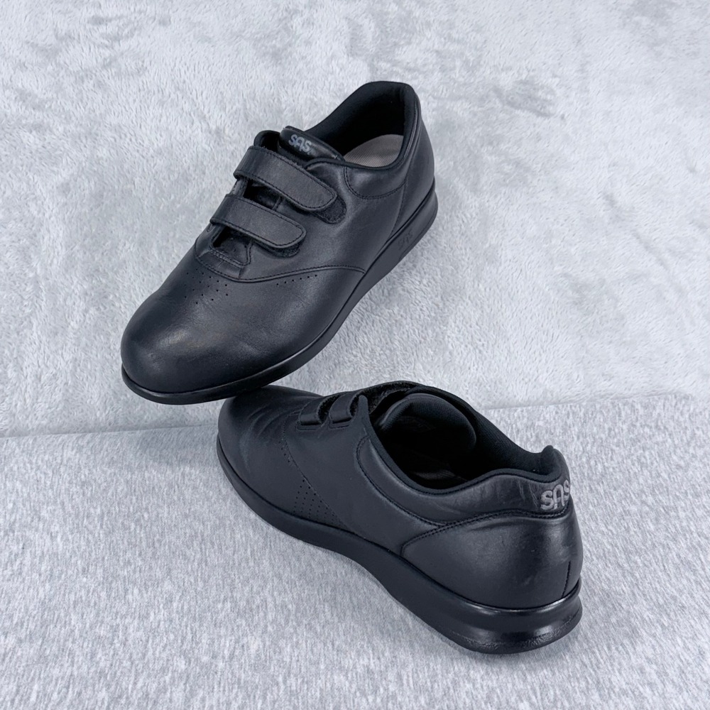 SAS Me Too Walking Shoes Womens 12 W Wide Black Leather EZ Strap Comfort Sneaker
